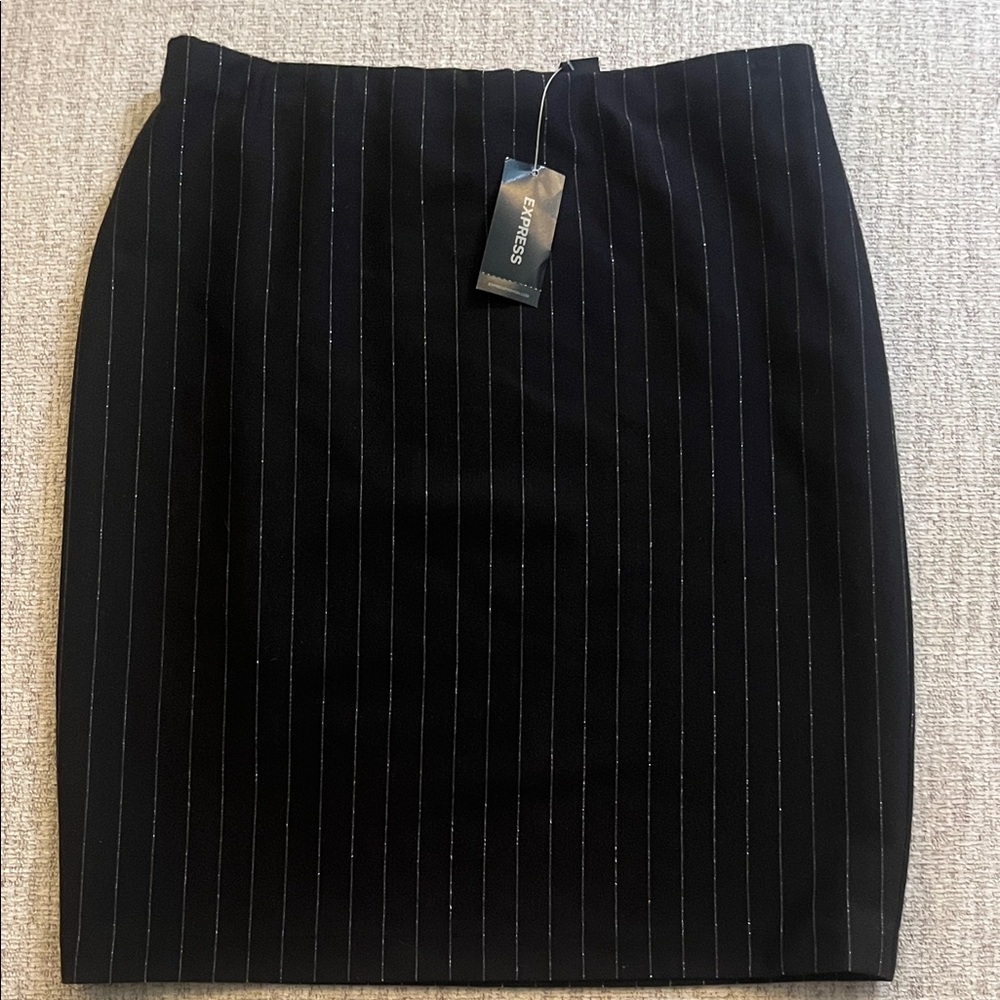 Express Women's Black and White Pinstripe Mini Skirt
